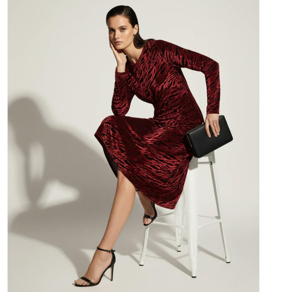 Marc Angelo red & black midi dress - Image 4