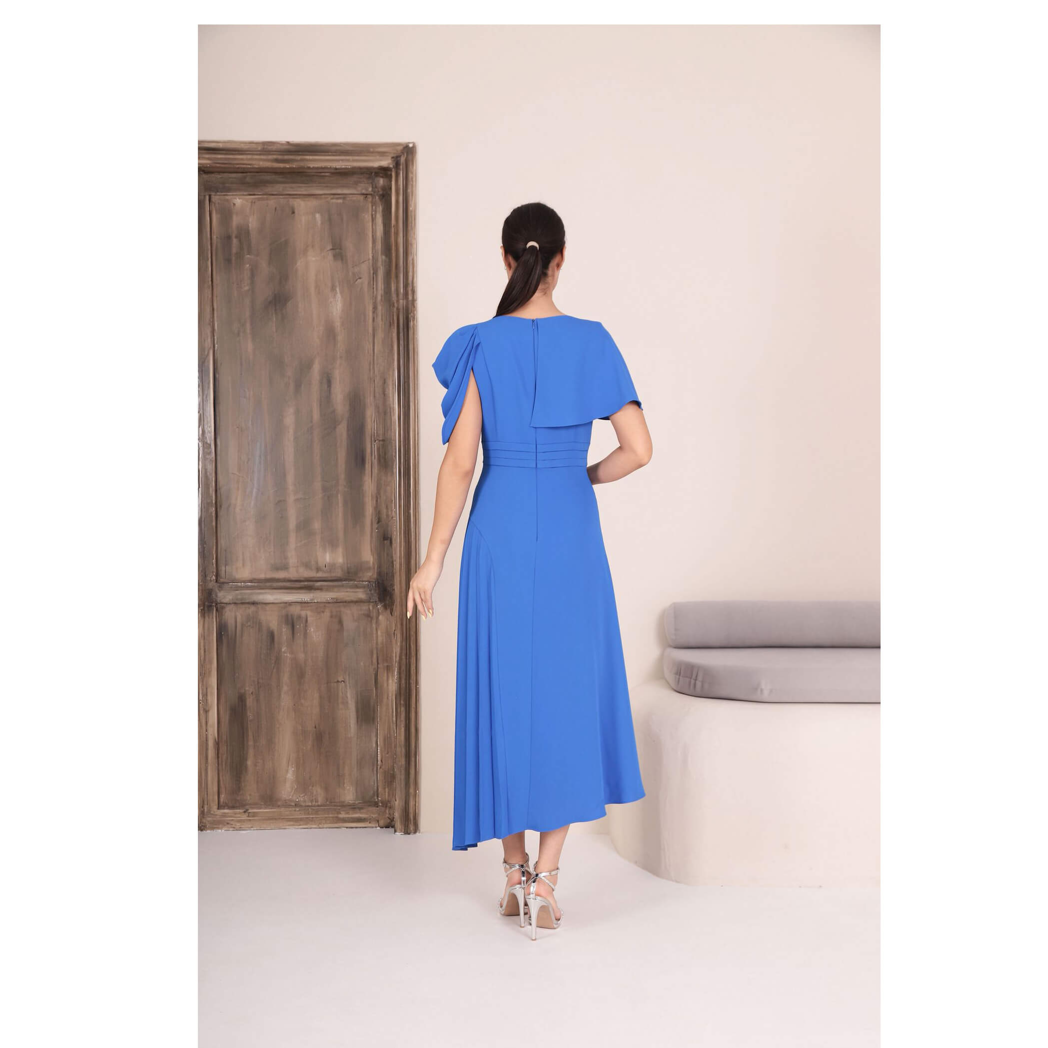 Lizabella Saphire Dress with Pleat Detail - Image 3