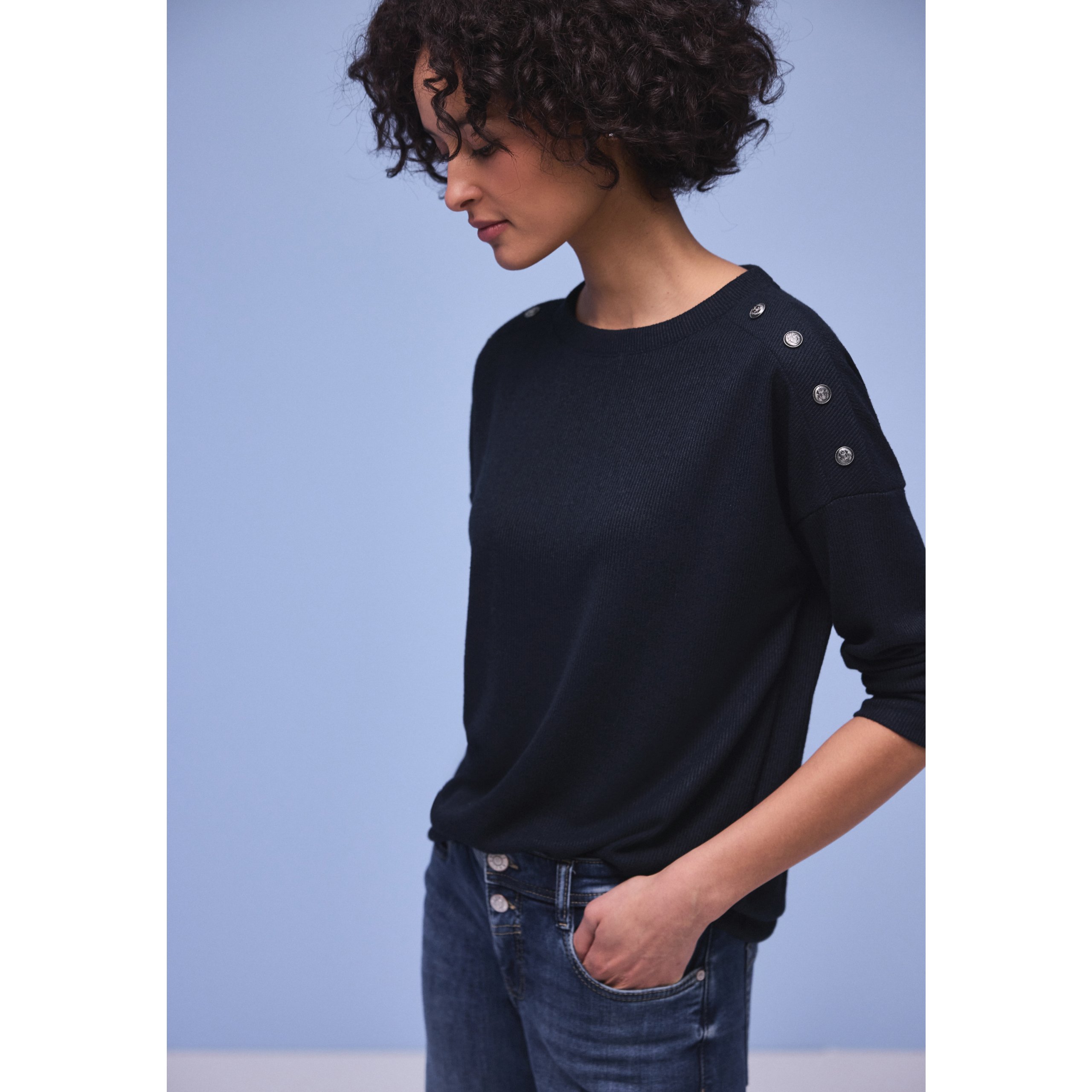 Street One Navy Knit Look Top