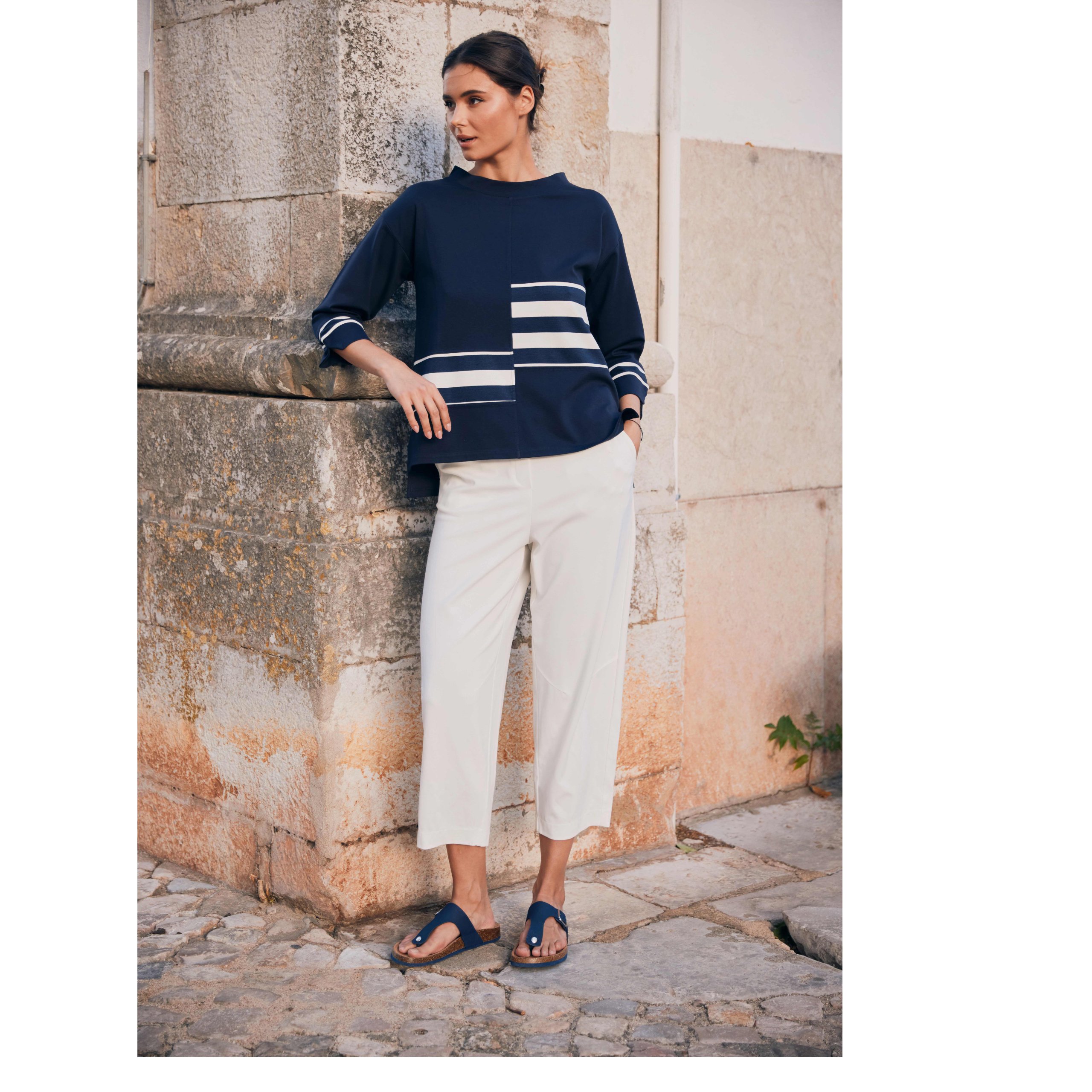 Peruzzi Navy Top with Stripe Detail - Image 5