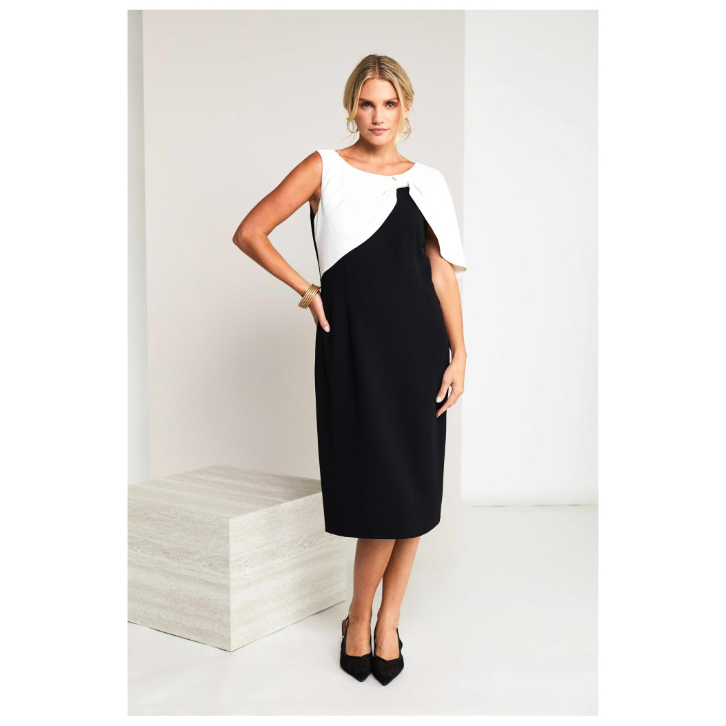 Kate Cooper Two Tone Dress With Pleated Bow Cape