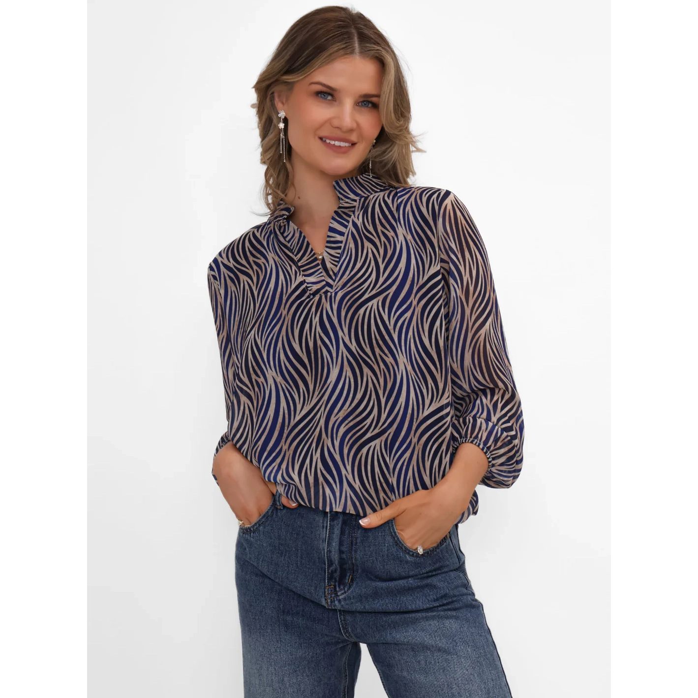Kate & Pippa Navy Print Band Top