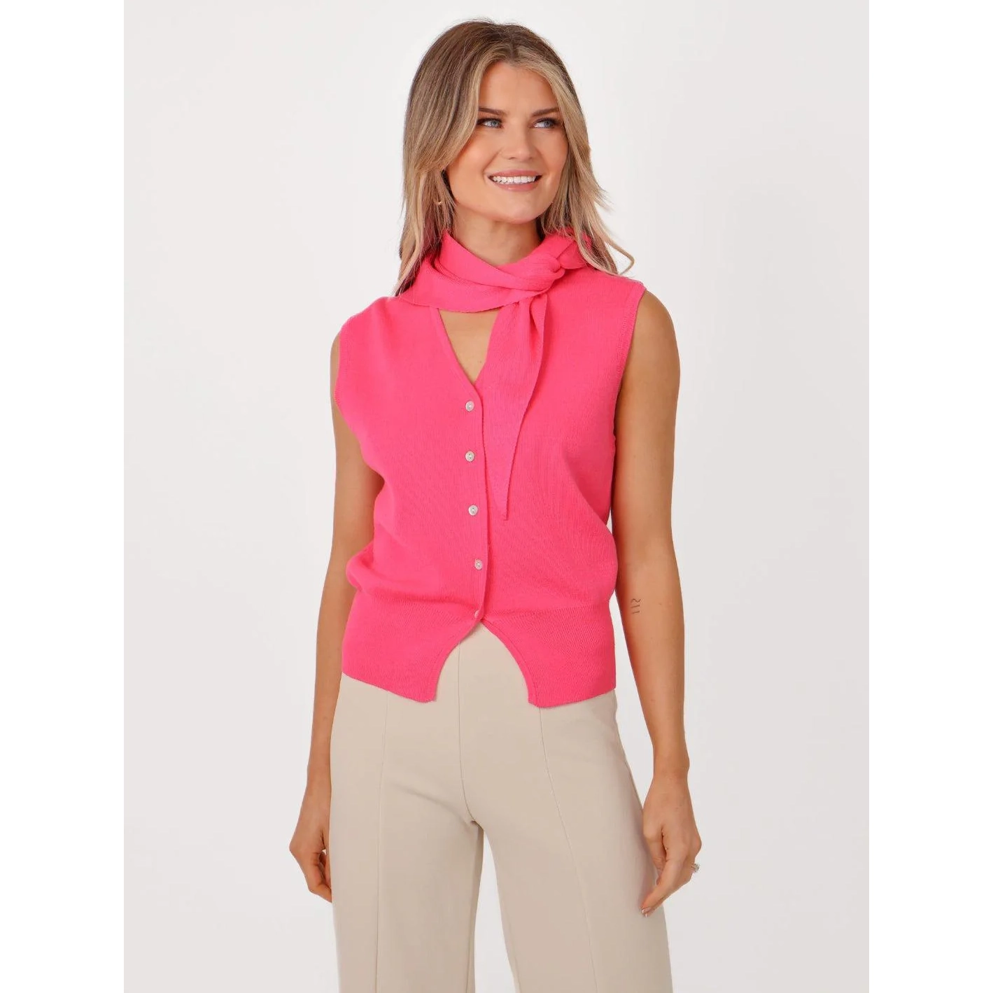 Kate & Pippa Robyn pink knit waistcoat with neck scarf - Image 3