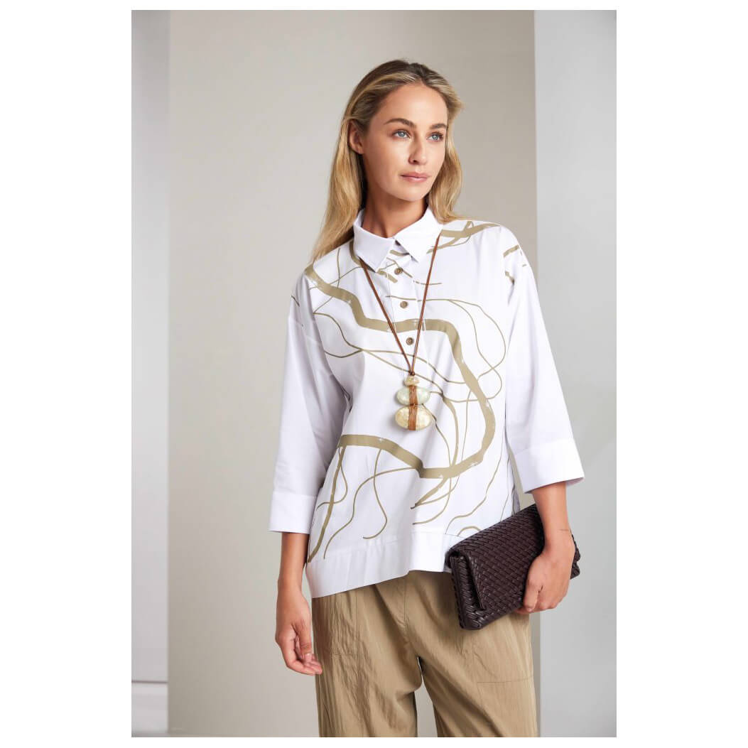 NAYA White & Tan Placket Top