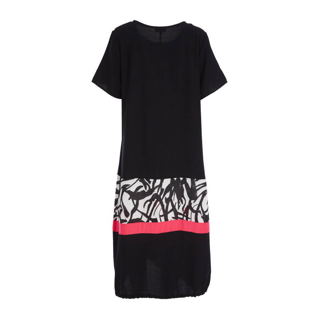 ORA round neck dress with print panels & colour band - Image 4