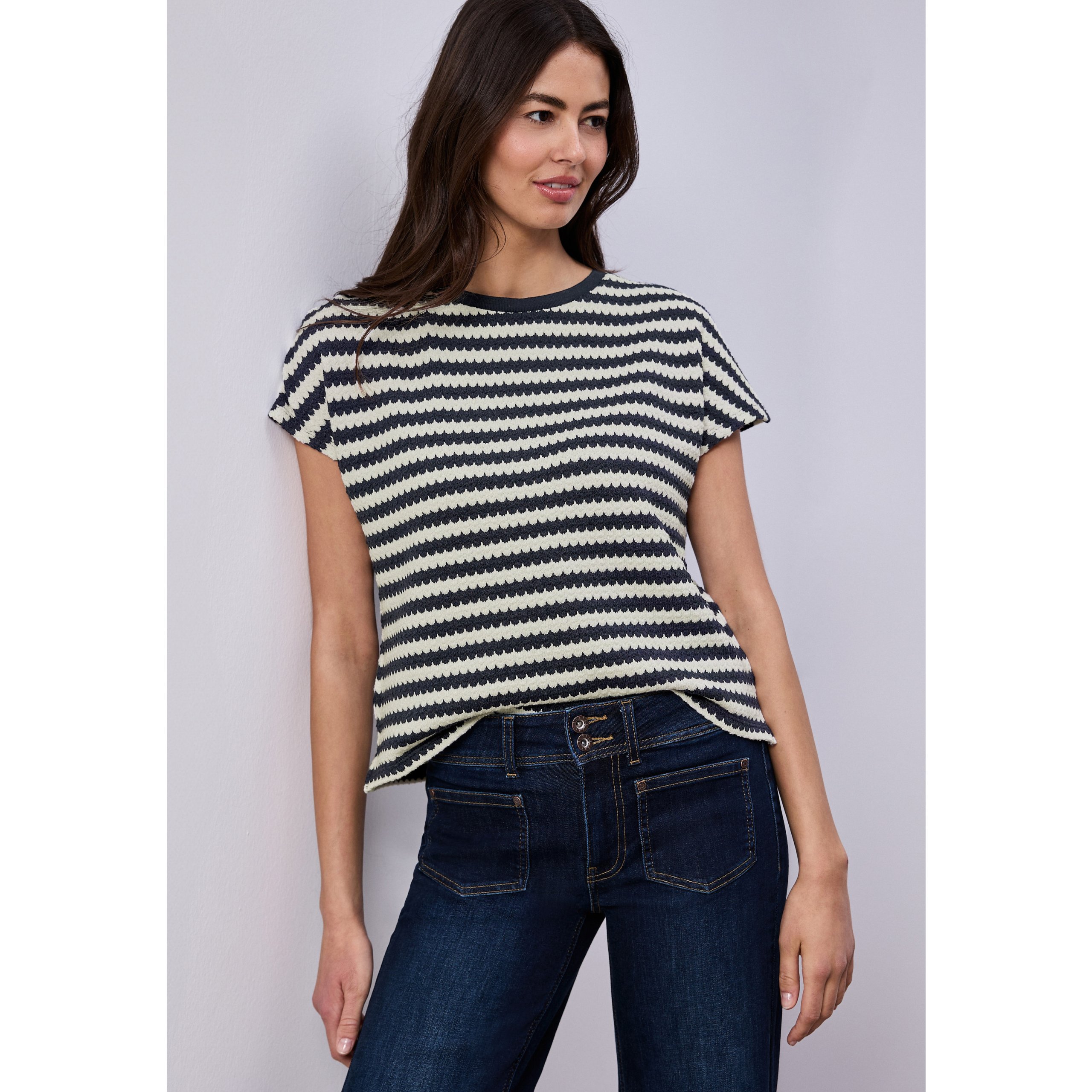 Street One Navy Stripe Knit-look Top