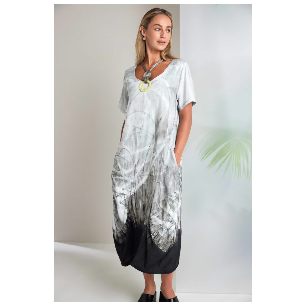 NAYA Border Print Round Neck Dress