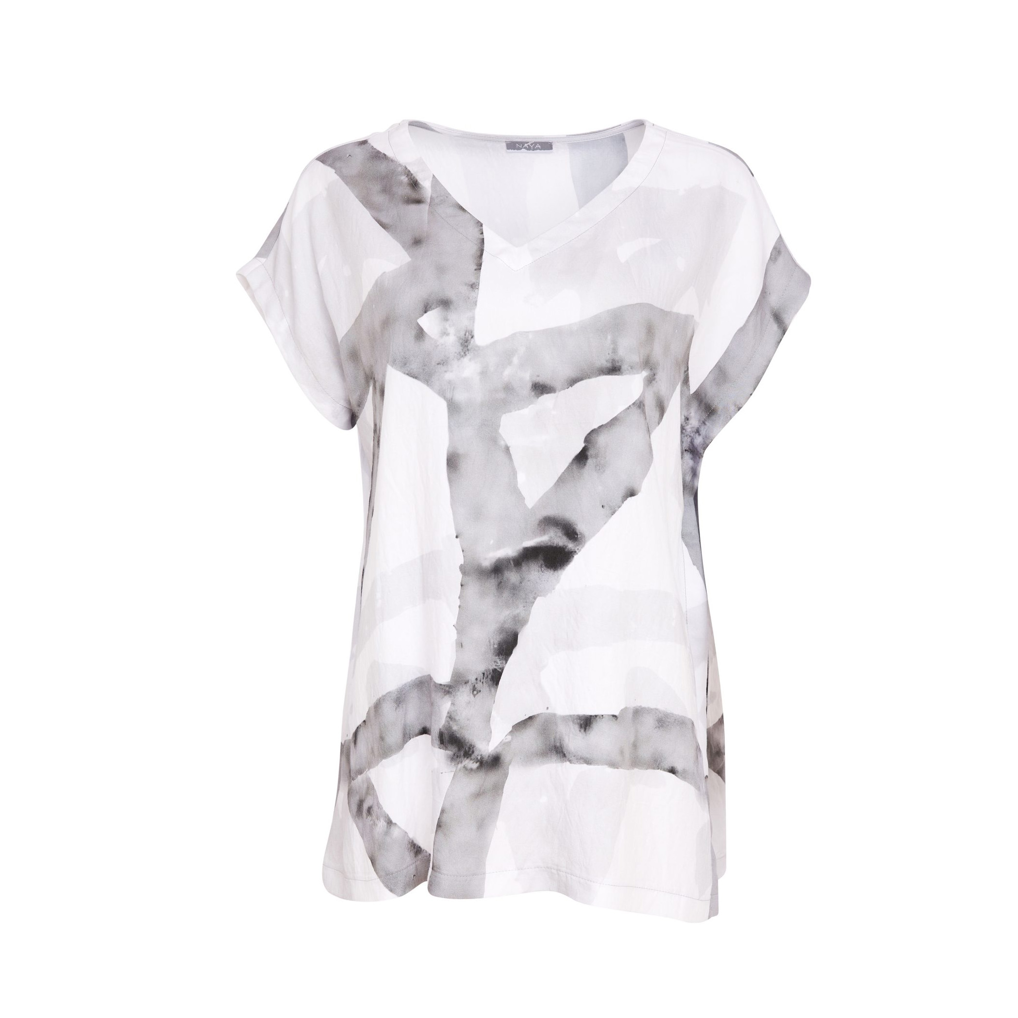 NAYA Marbled Ribbon Print V-neck Top