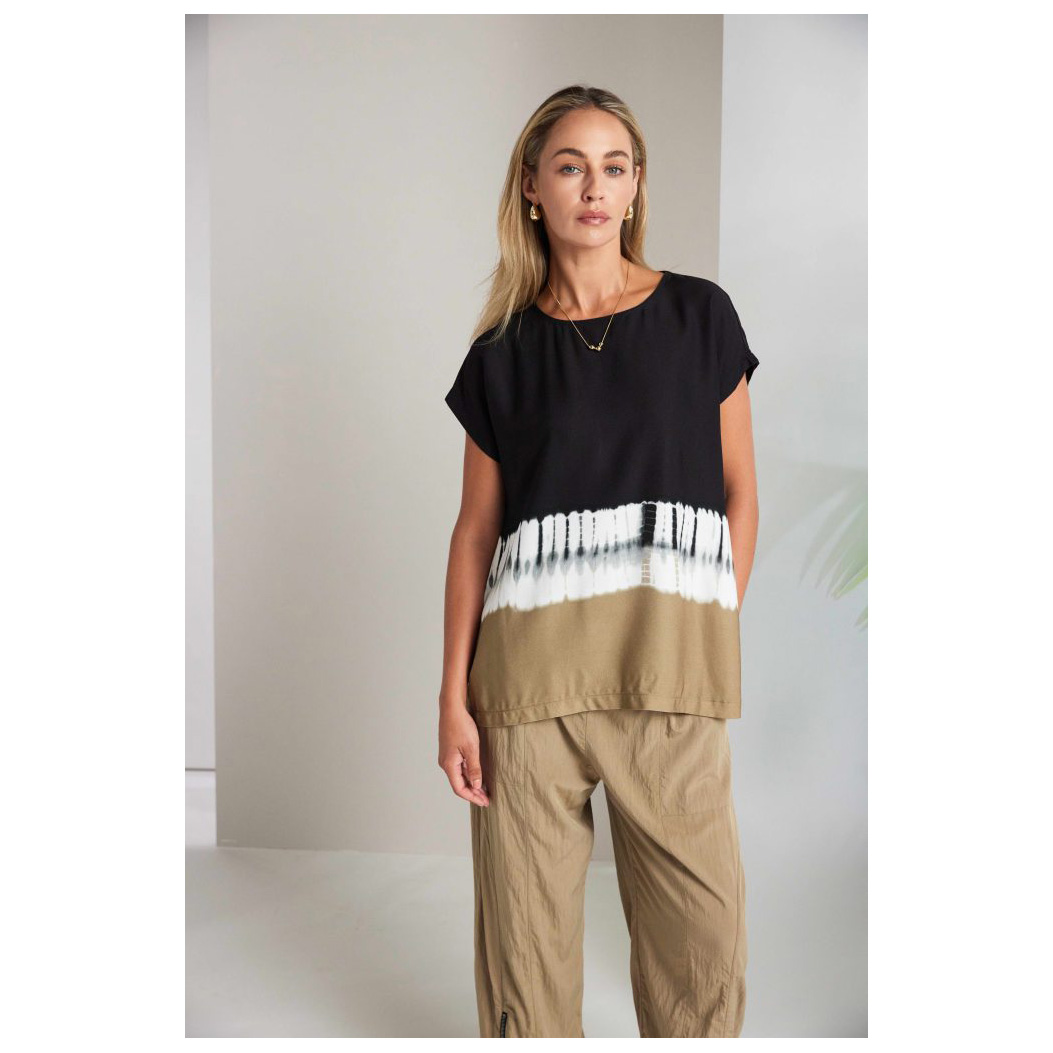 NAYA Border Print Tie Dye Round Neck Top