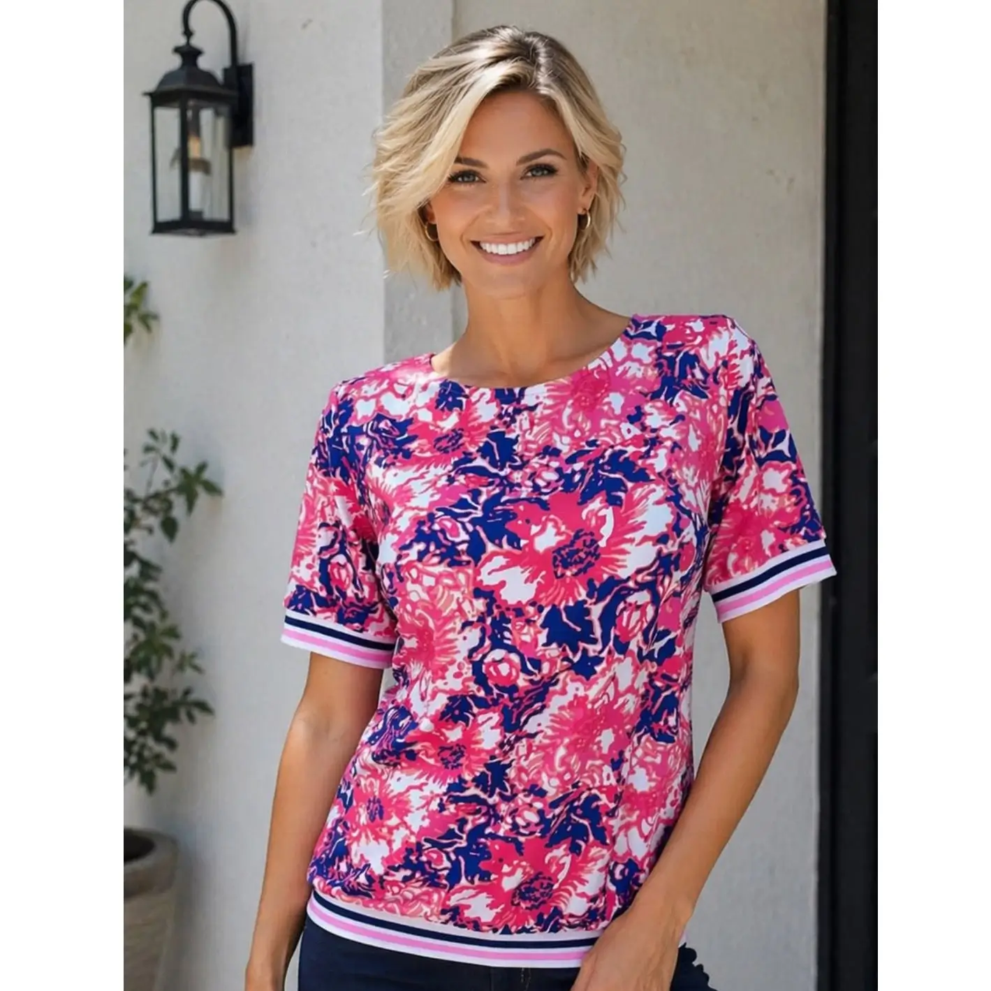 Yew Royal & Pink Mix Top