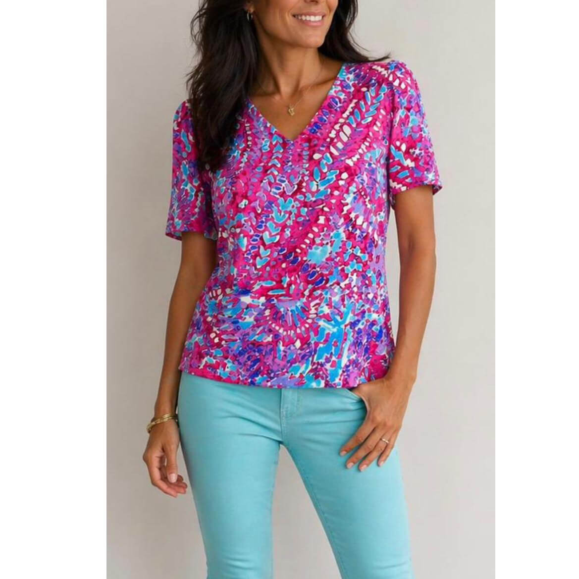 Yew Pink & Blue Mix Top