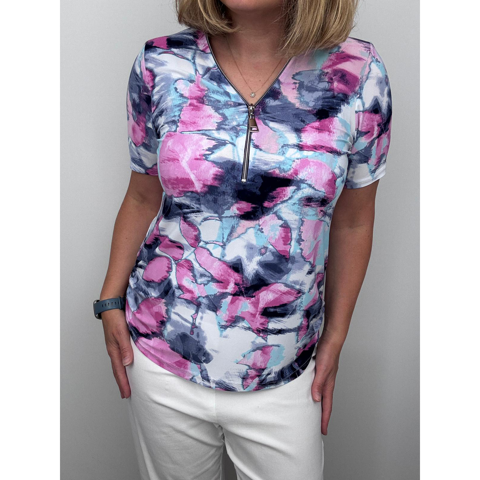 Style Direct Short Sleeve Top With Zip