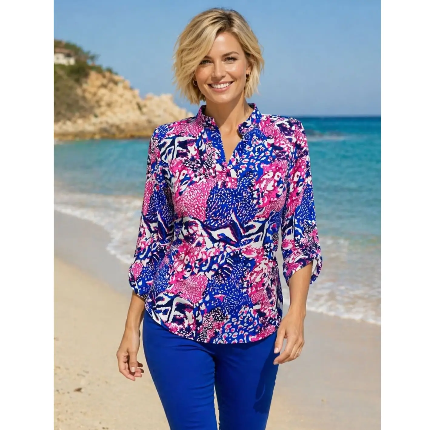 Yew Pink & Royal Print Top