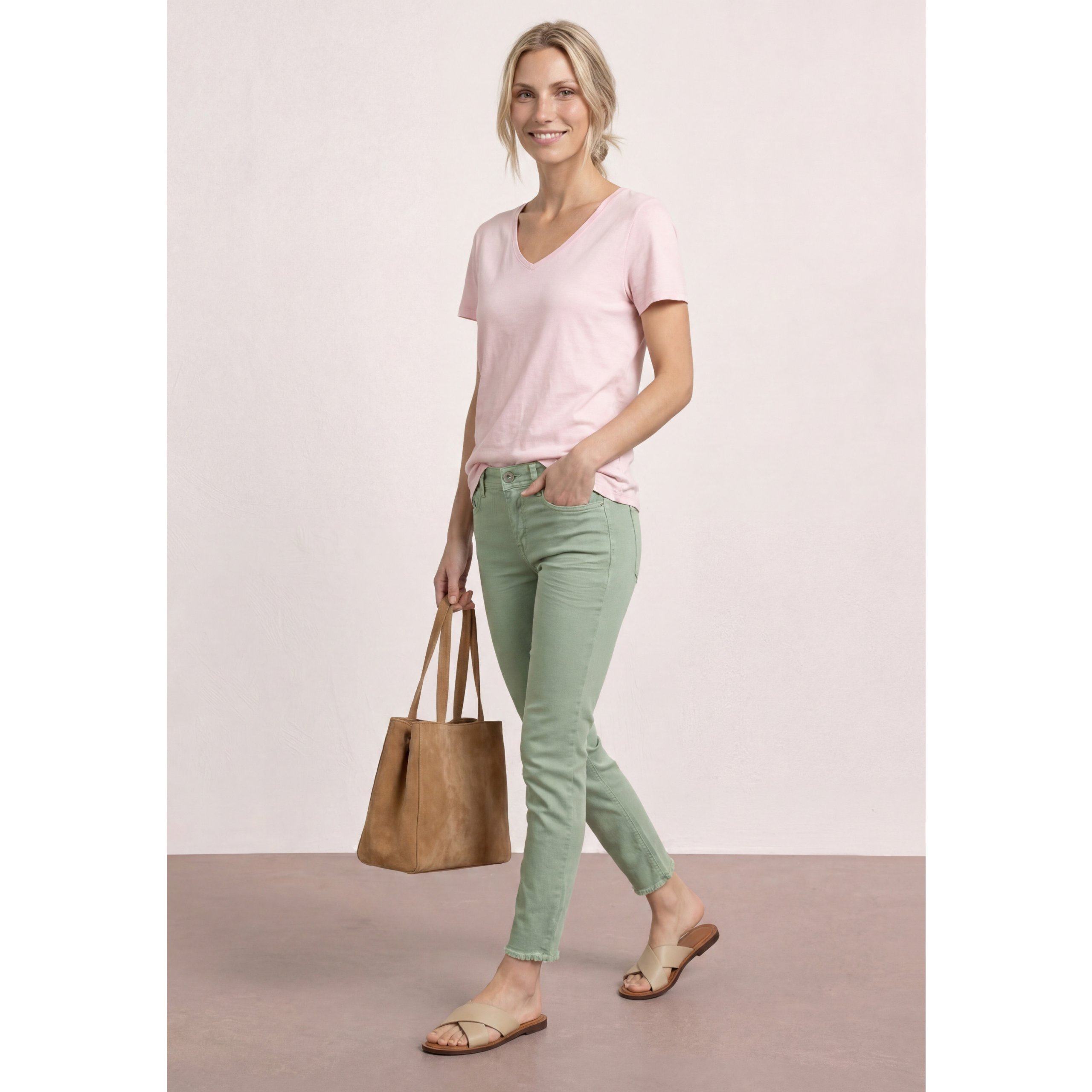 Street One mint green 28" jeans with open hem - Image 3