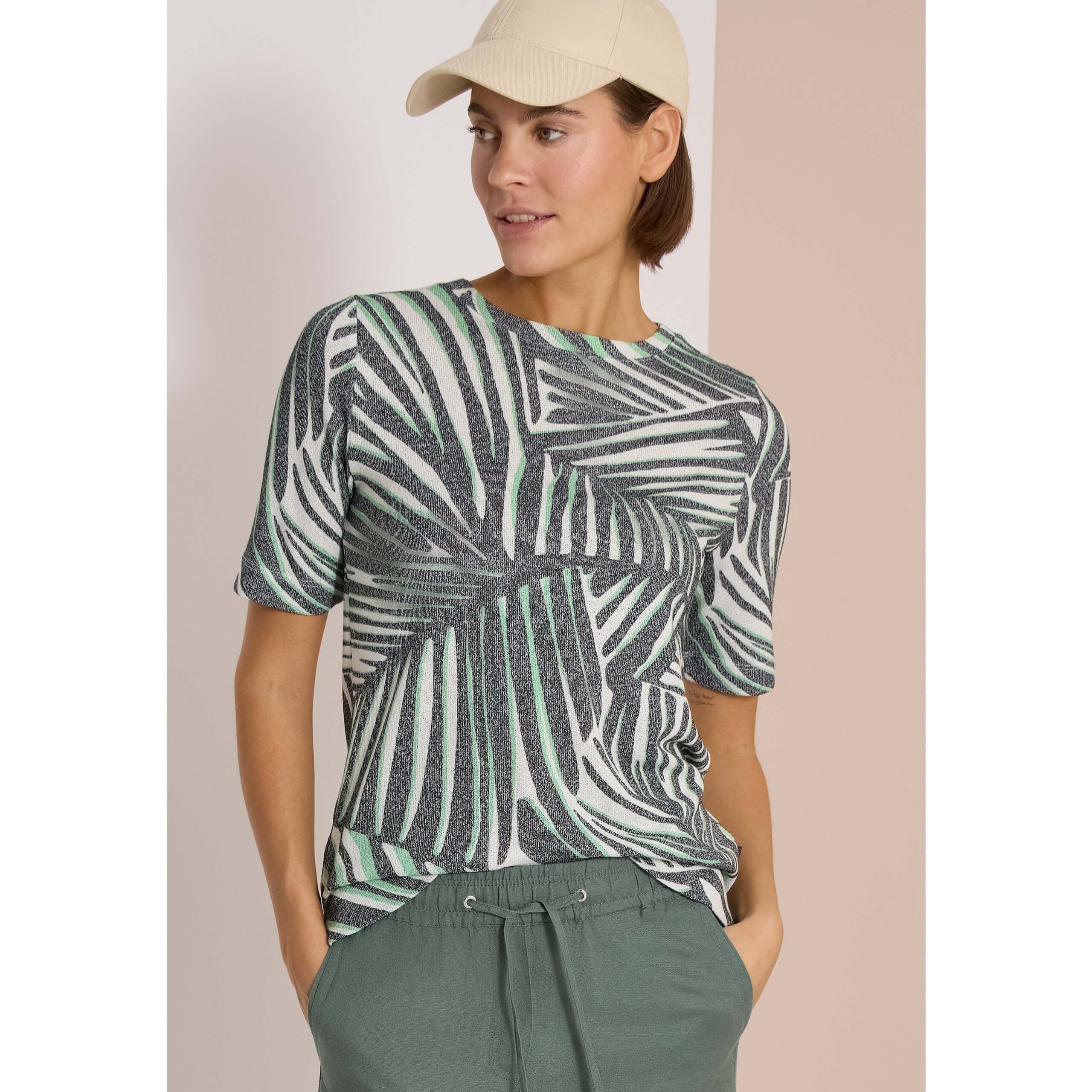 Cecil Palm Breeze Green Boat Neck Top