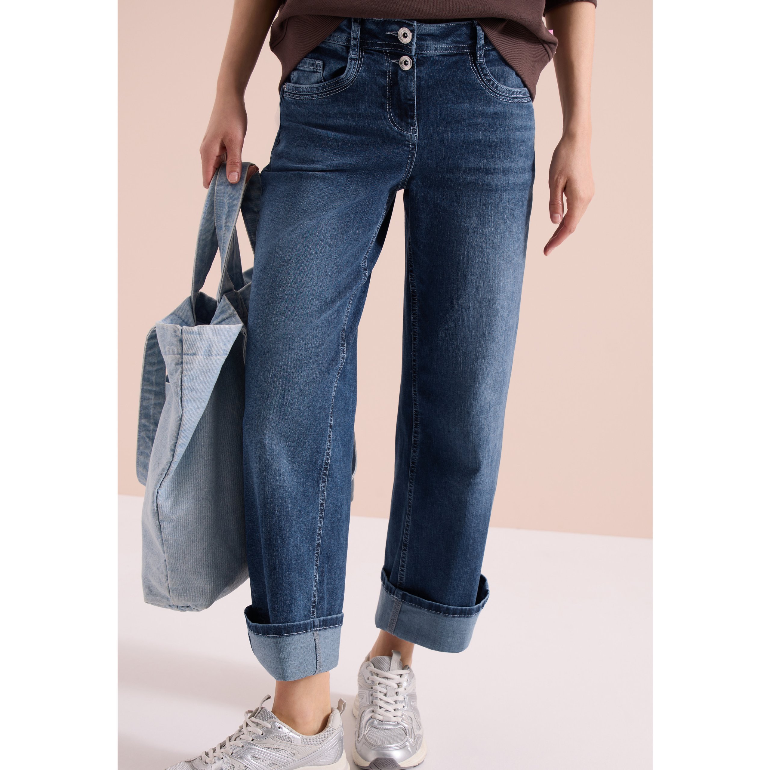 Cecil Toronto Wide Leg Jeans With Turn-up