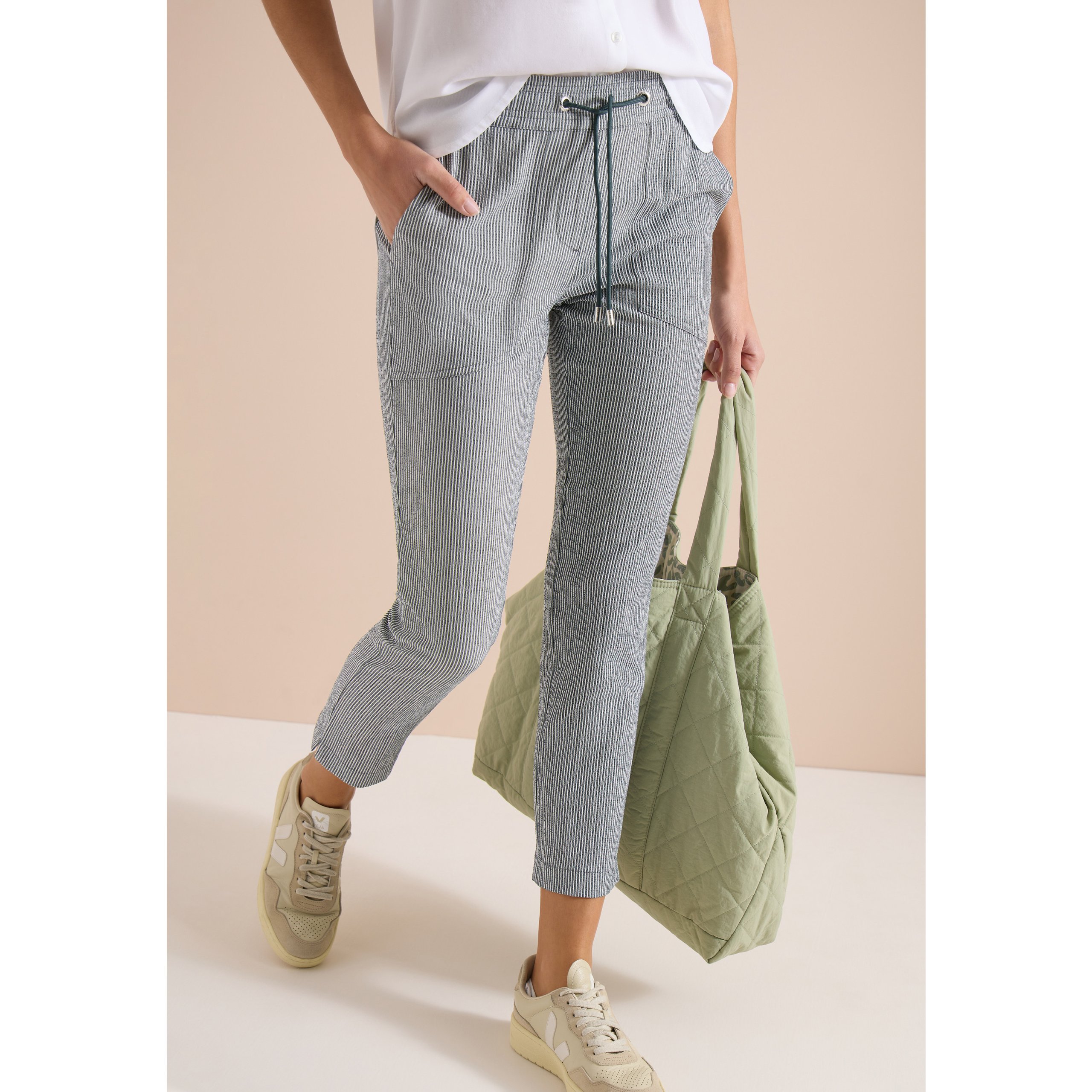 Cecil Palm Breeze Green Seersucker Stripe Trouser