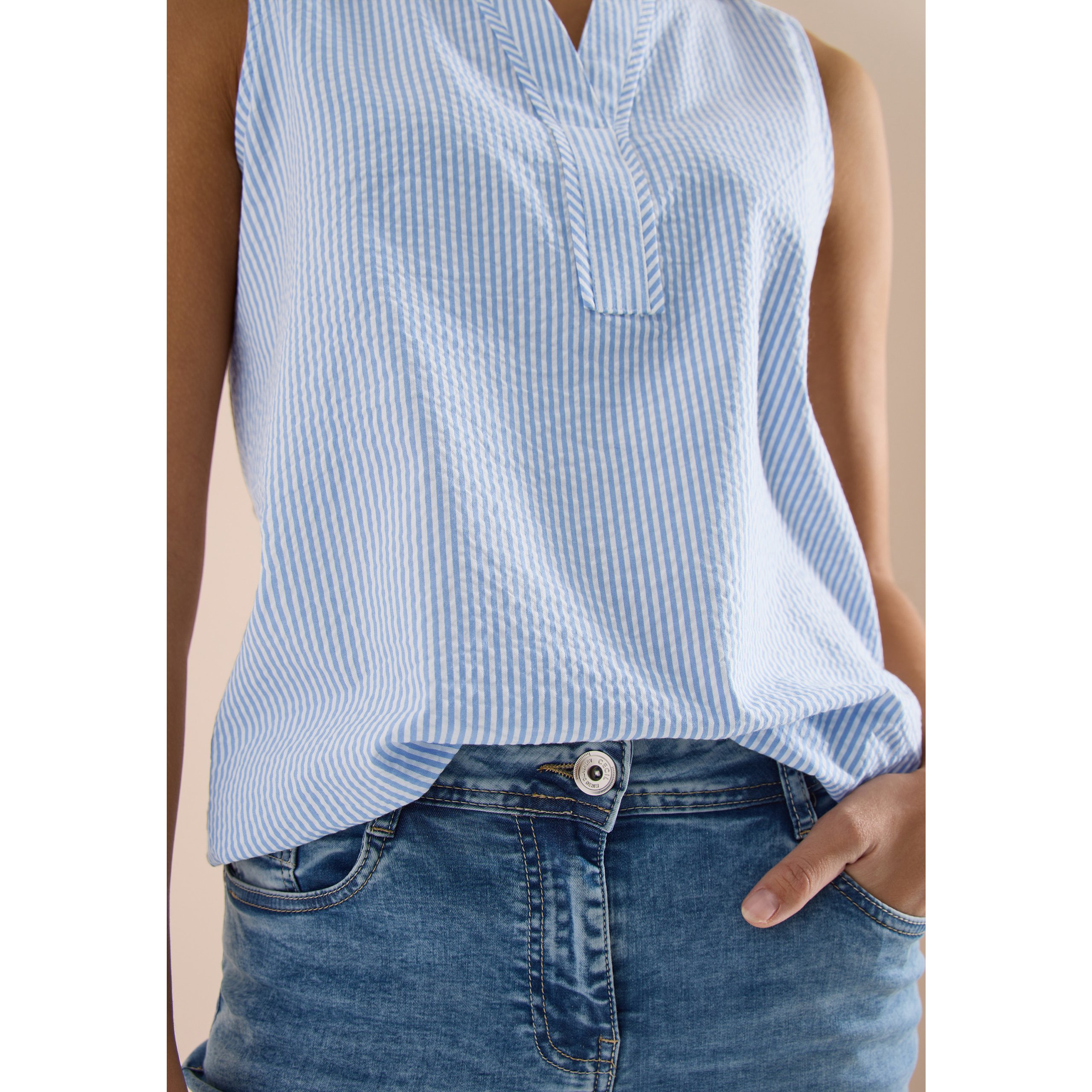 Cecil seersucker blue sleeveless top - Image 6