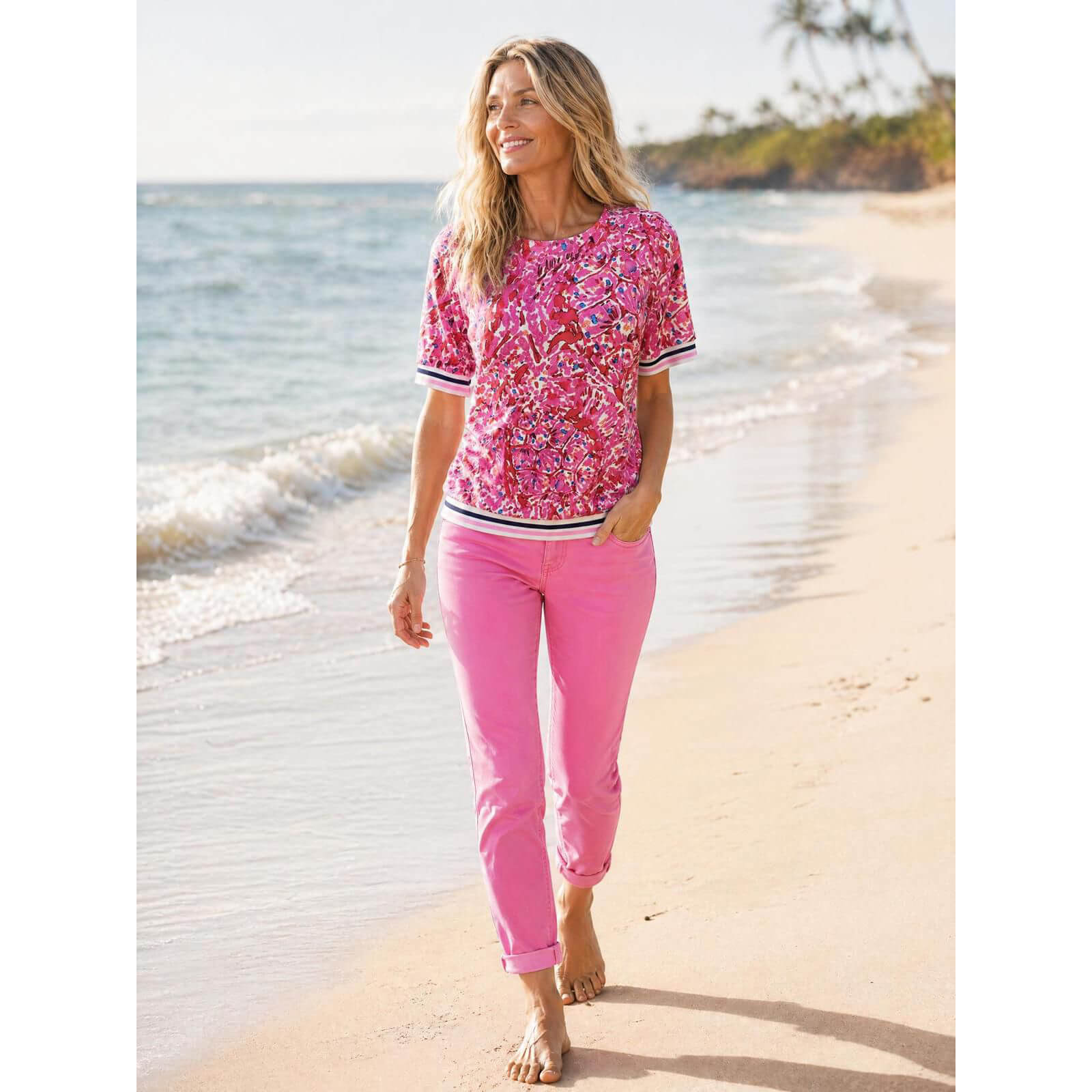 Yew print top with striped band - Image 2