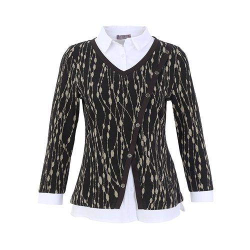 Dolcezza Black & Tan Shirt Detail Top