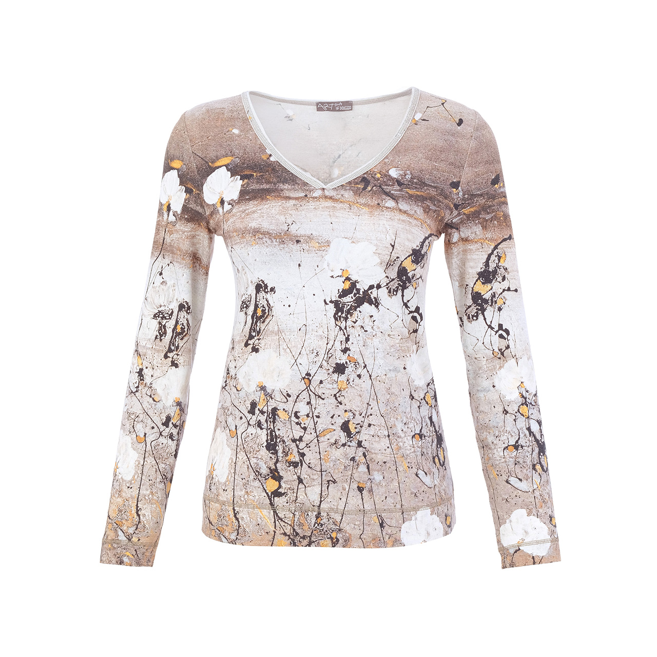 Dolcezza Beige & Gold Print VNeck Top
