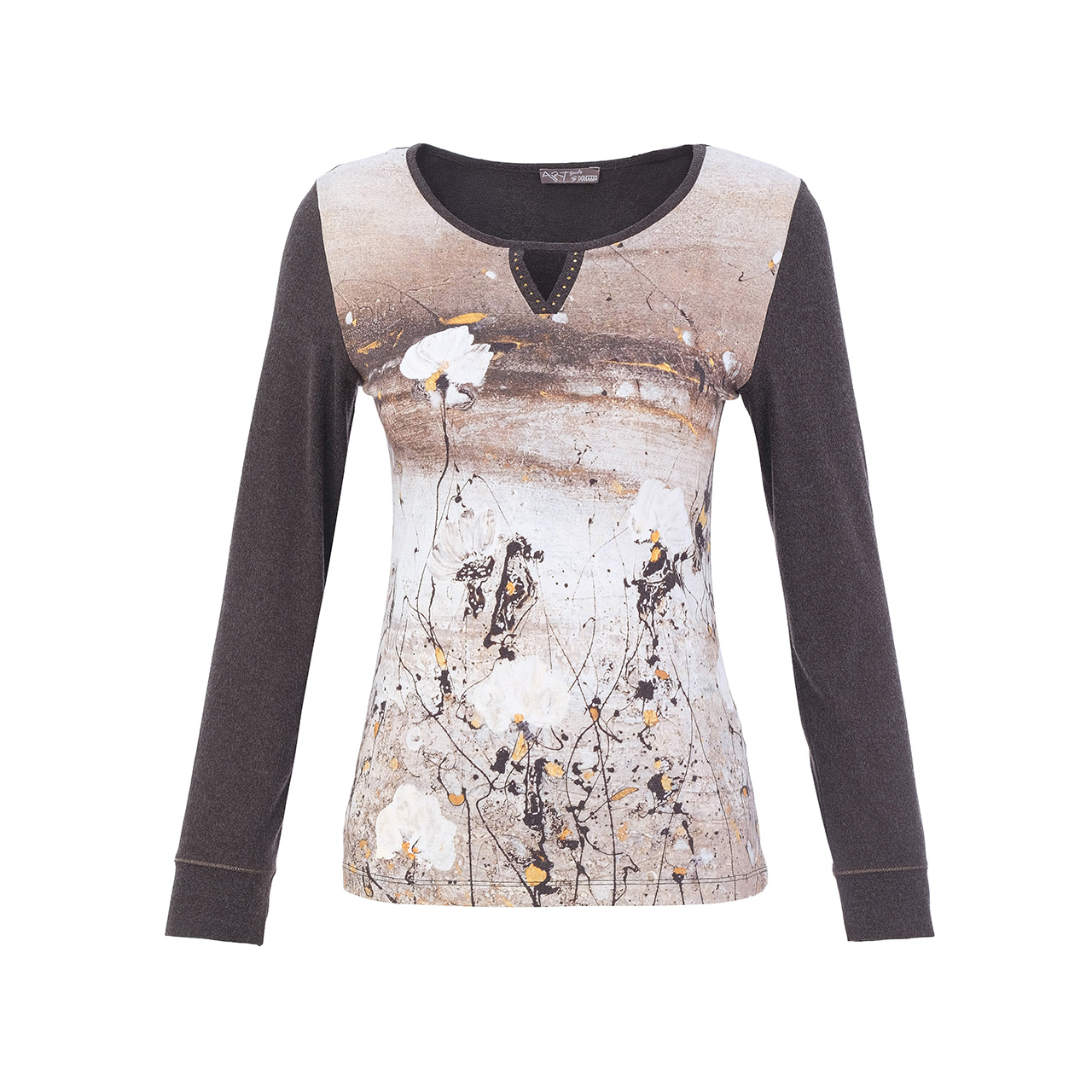 Dolcezza Beige & Gold Print Roundneck Top