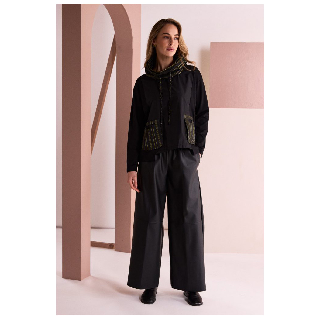 Naya Black Wide Leg Leatherette Trouser With Hem Panel