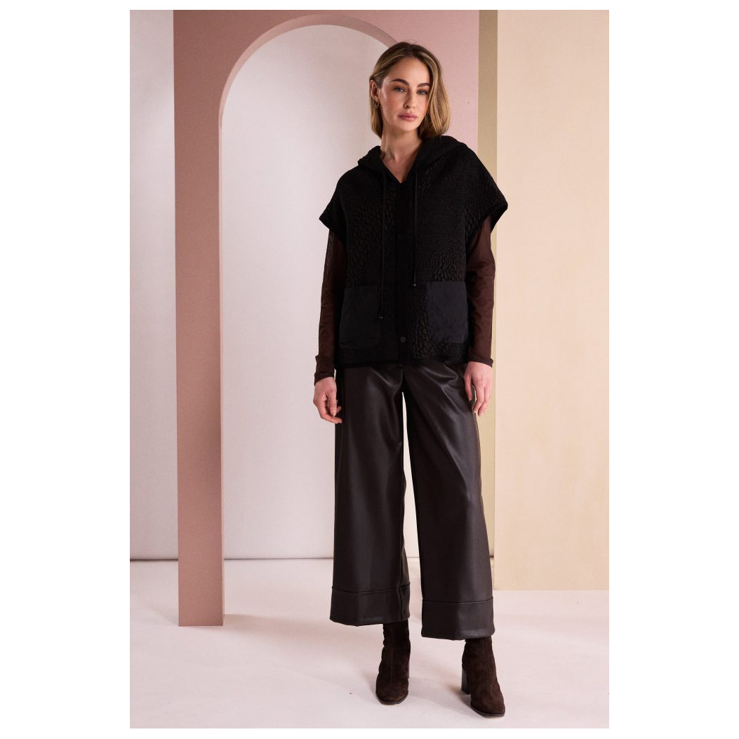 Naya Choko Wide Leg Leatherette Trouser With Hem Panel - Image 3