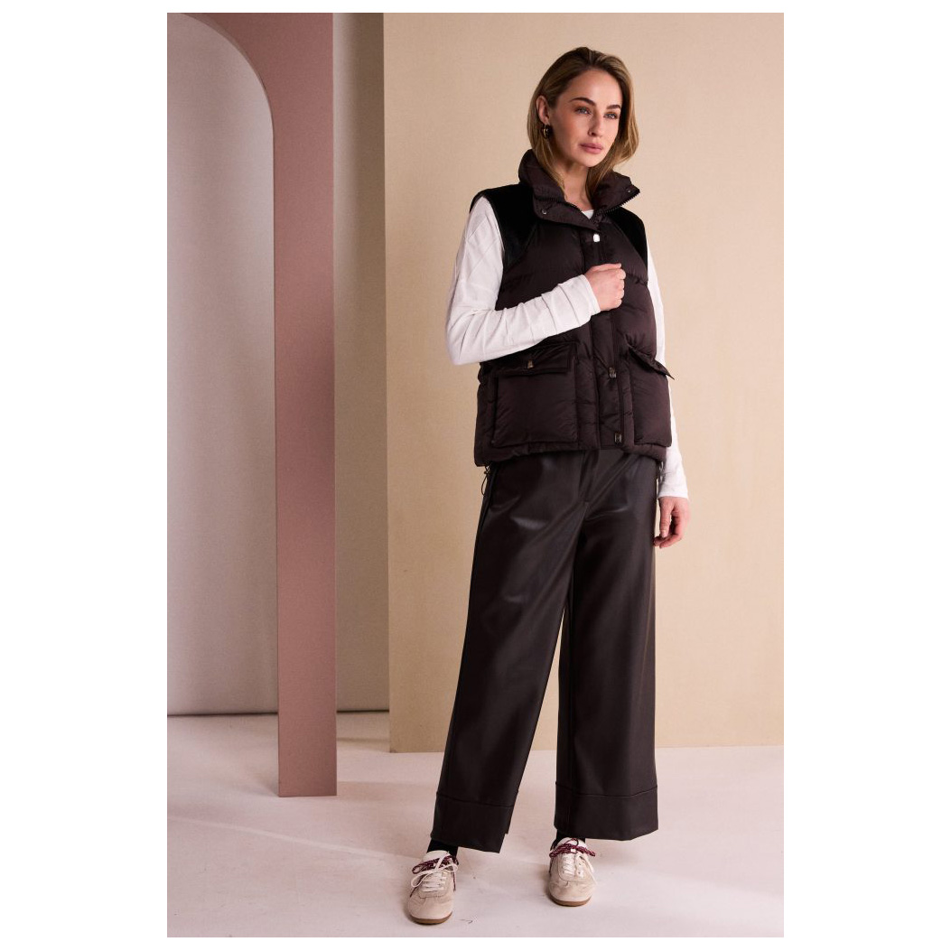 Naya Choko Wide Leg Leatherette Trouser With Hem Panel