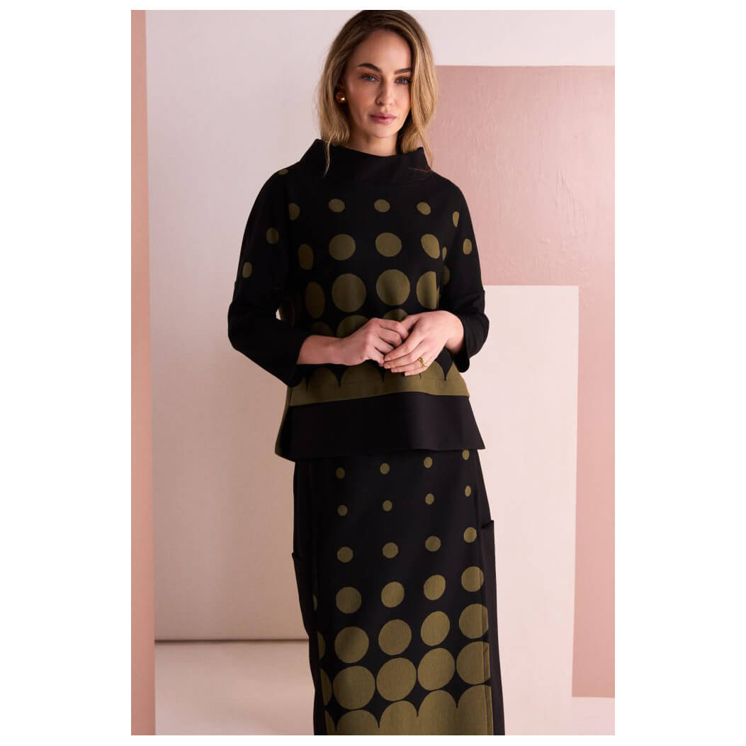 Naya Spot Border Print High Neck Top