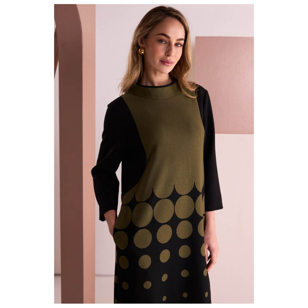 Naya Spot Border Print High Neck Dress