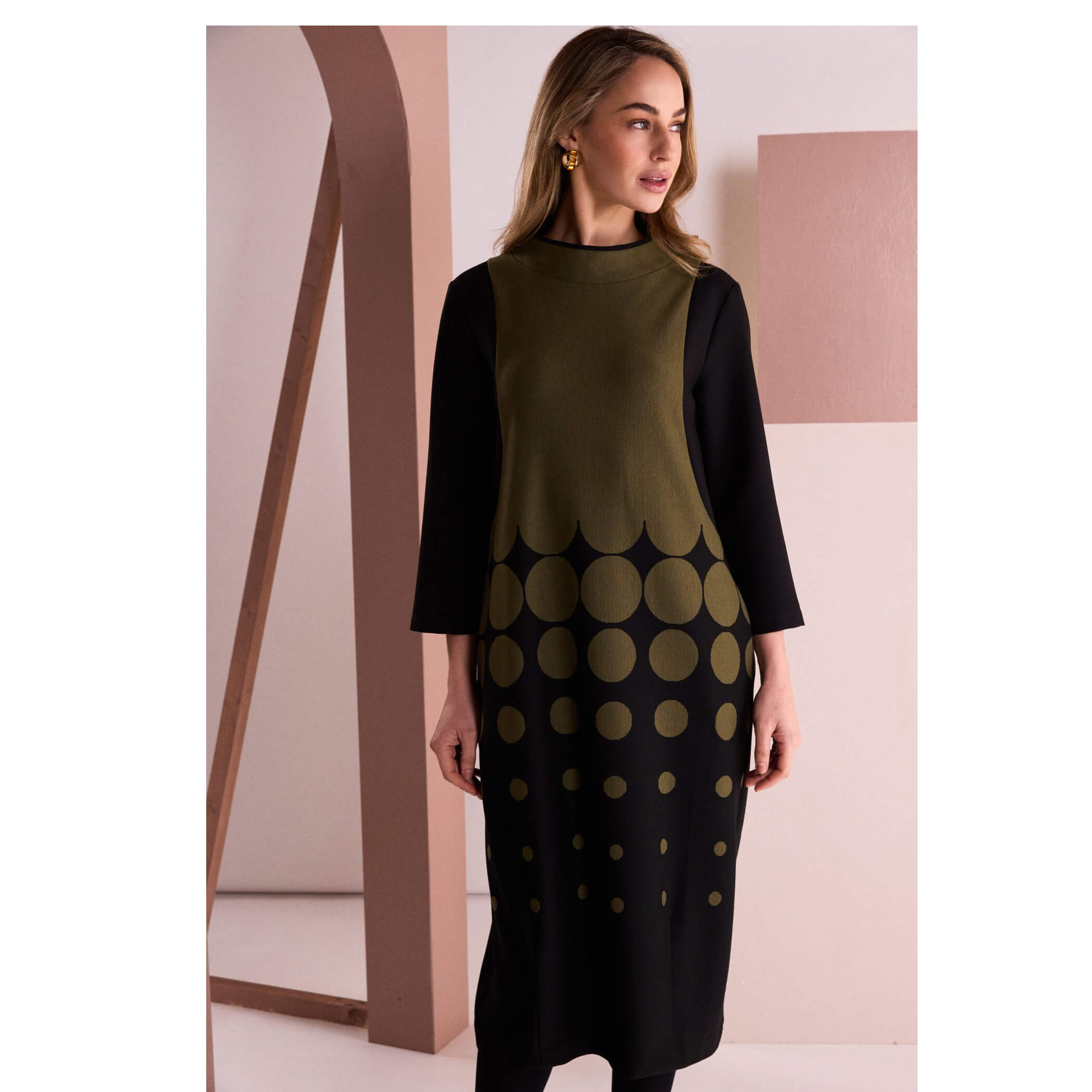 Naya Spot Border Print High Neck Dress - Image 3