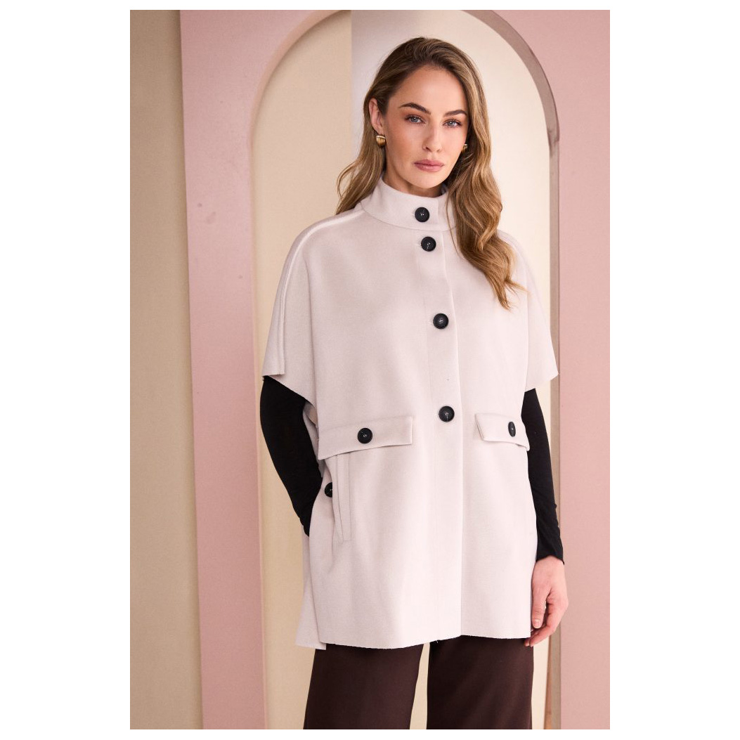 Naya High Neck Button Through Jacket With Pocket Flap