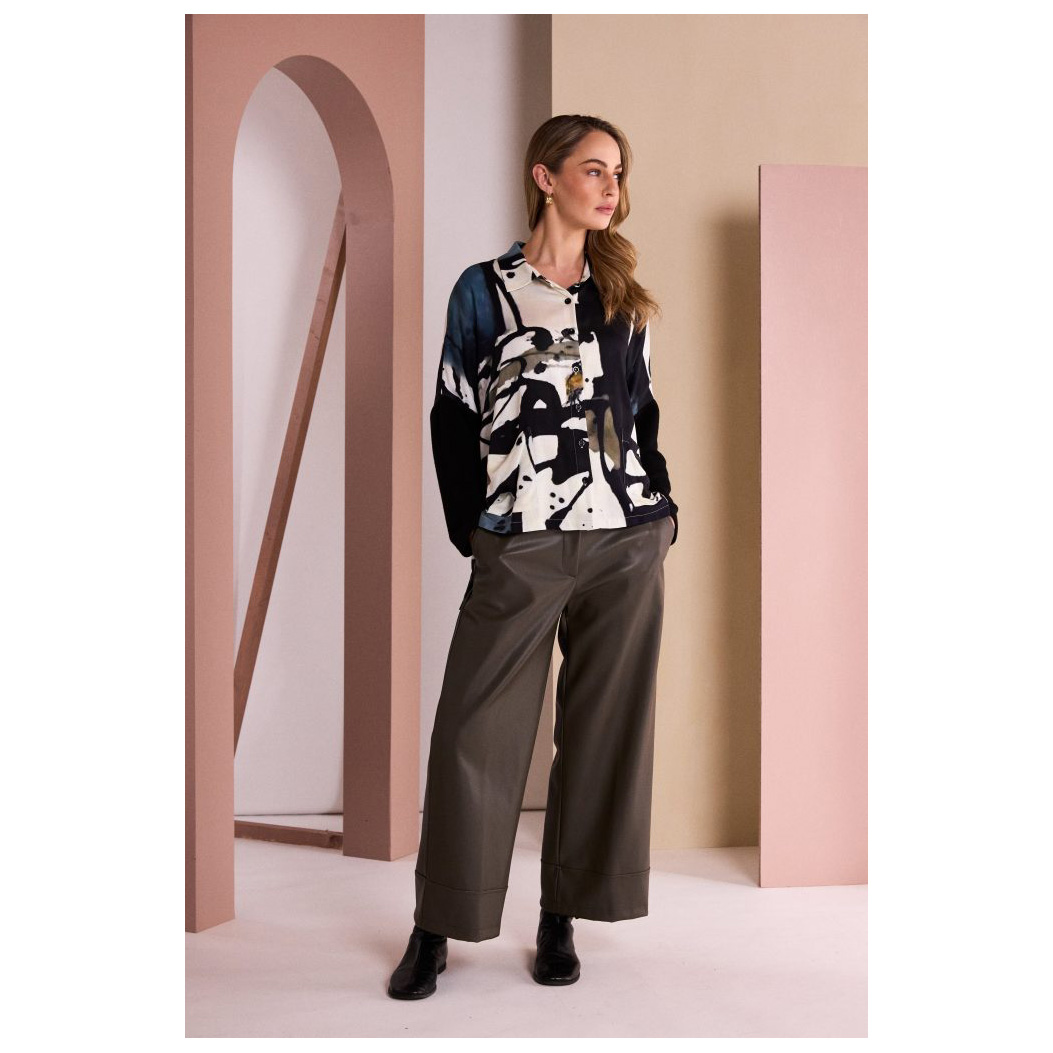 Naya Thyme Wide Leg Leatherette Trouser With Hem Panel