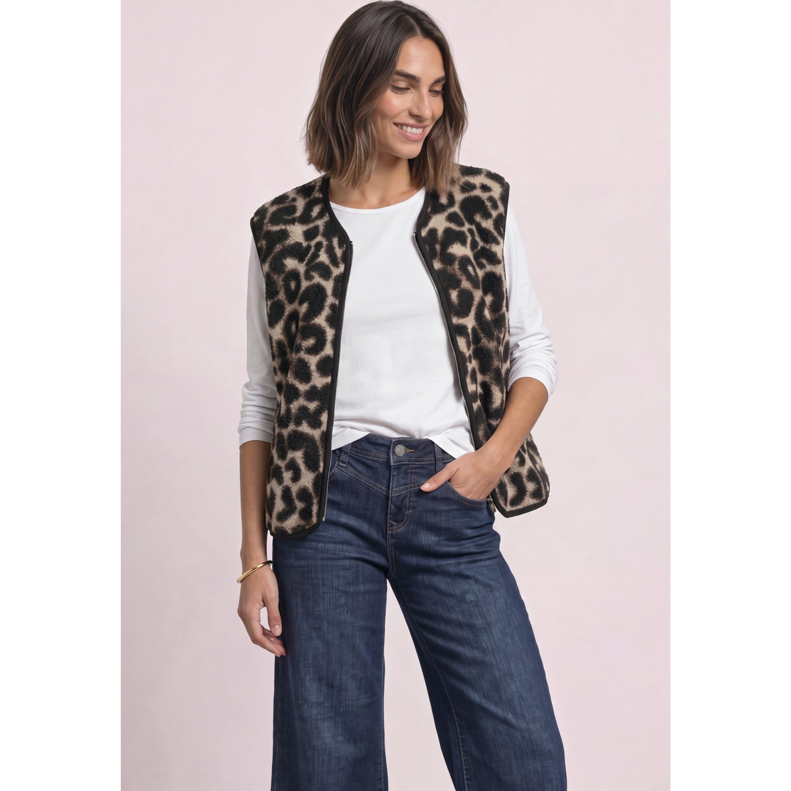 StreetOne Leo Print Teddy Vest