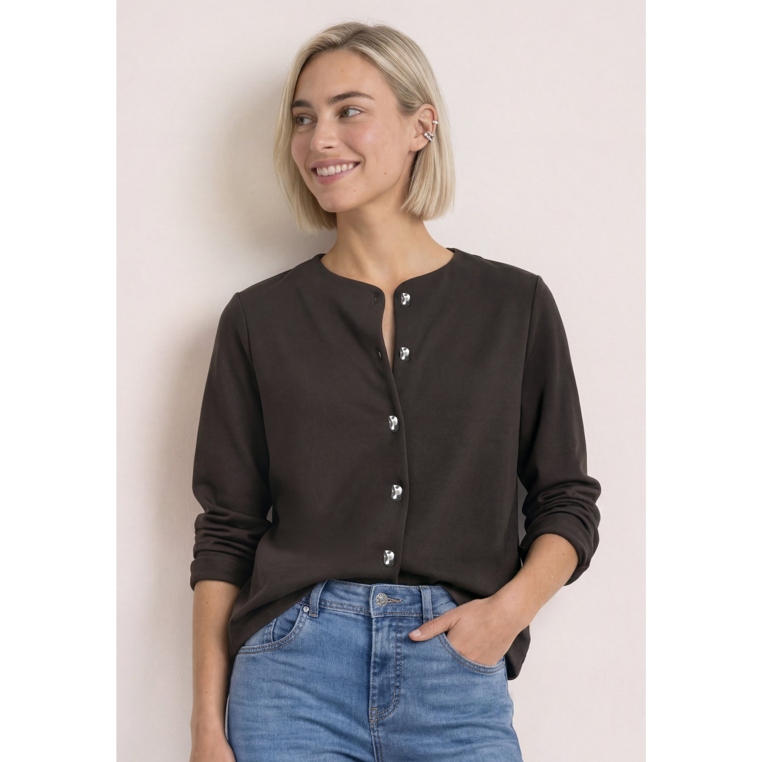 Street One Brown Cardigan With Decorative Buttons