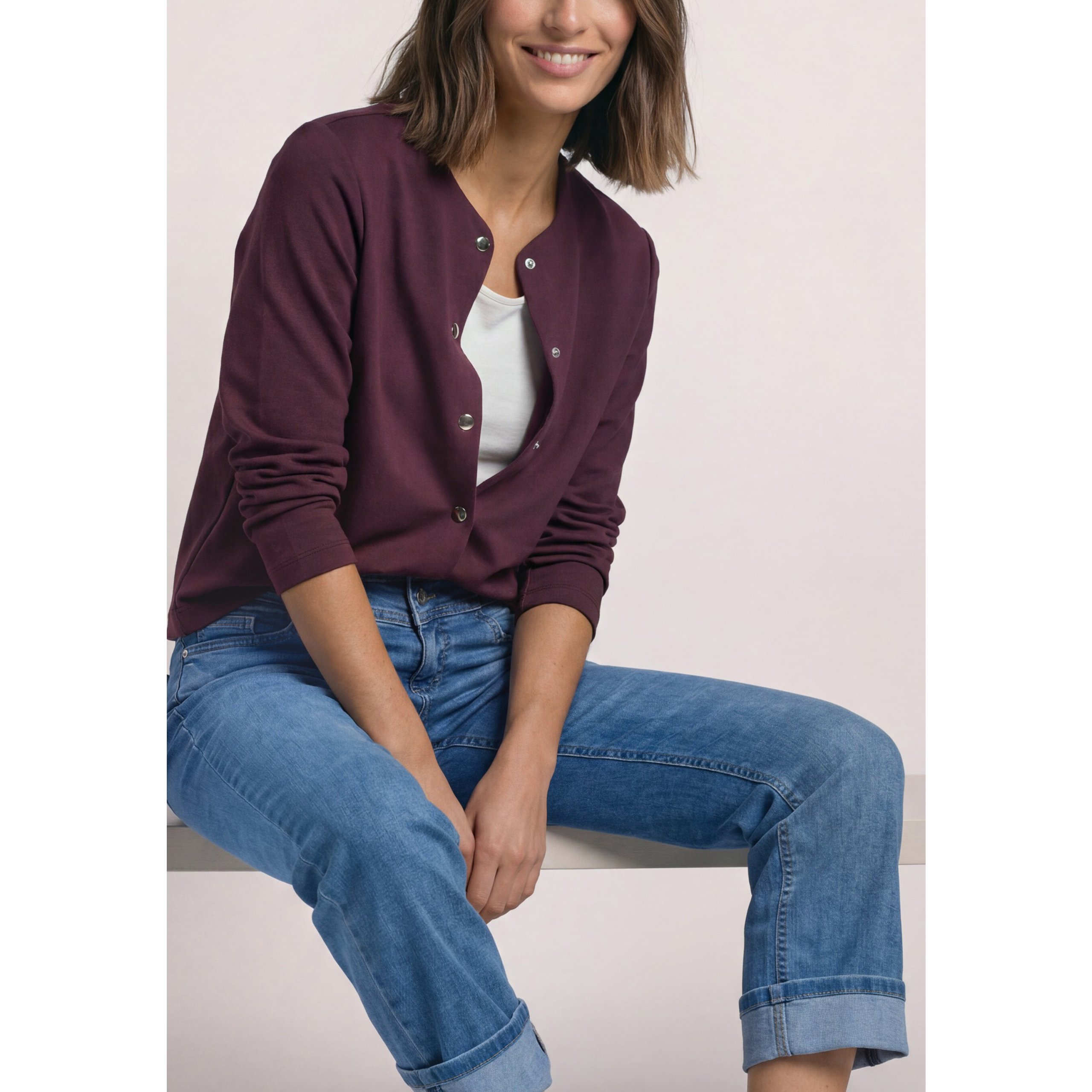 Street One Wine Cardigan With Decorative Buttons