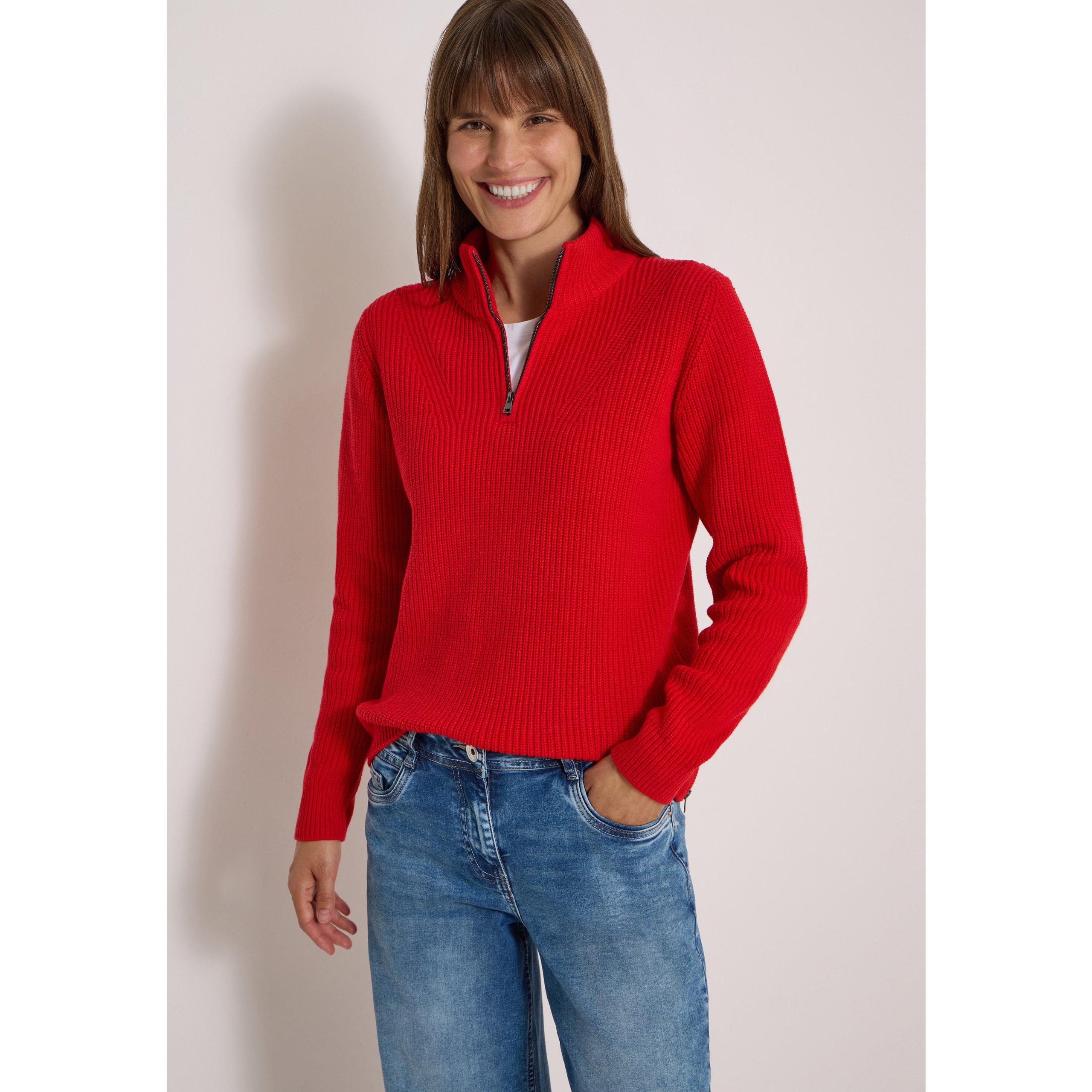 Cecil Flame Red Sweater With Stand-up Collar