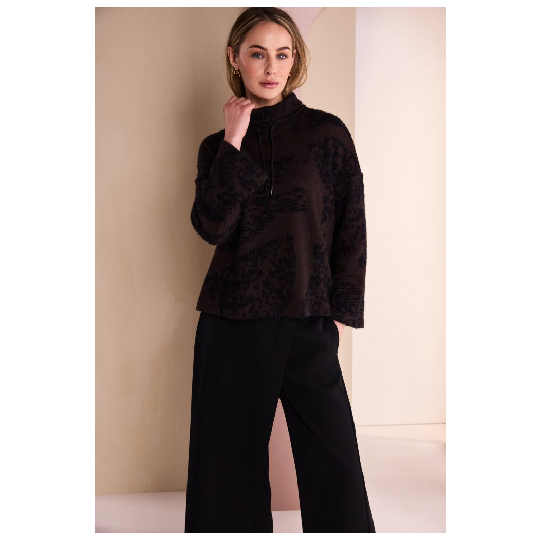 Naya Flocked Placement Print High Neck Knit Top