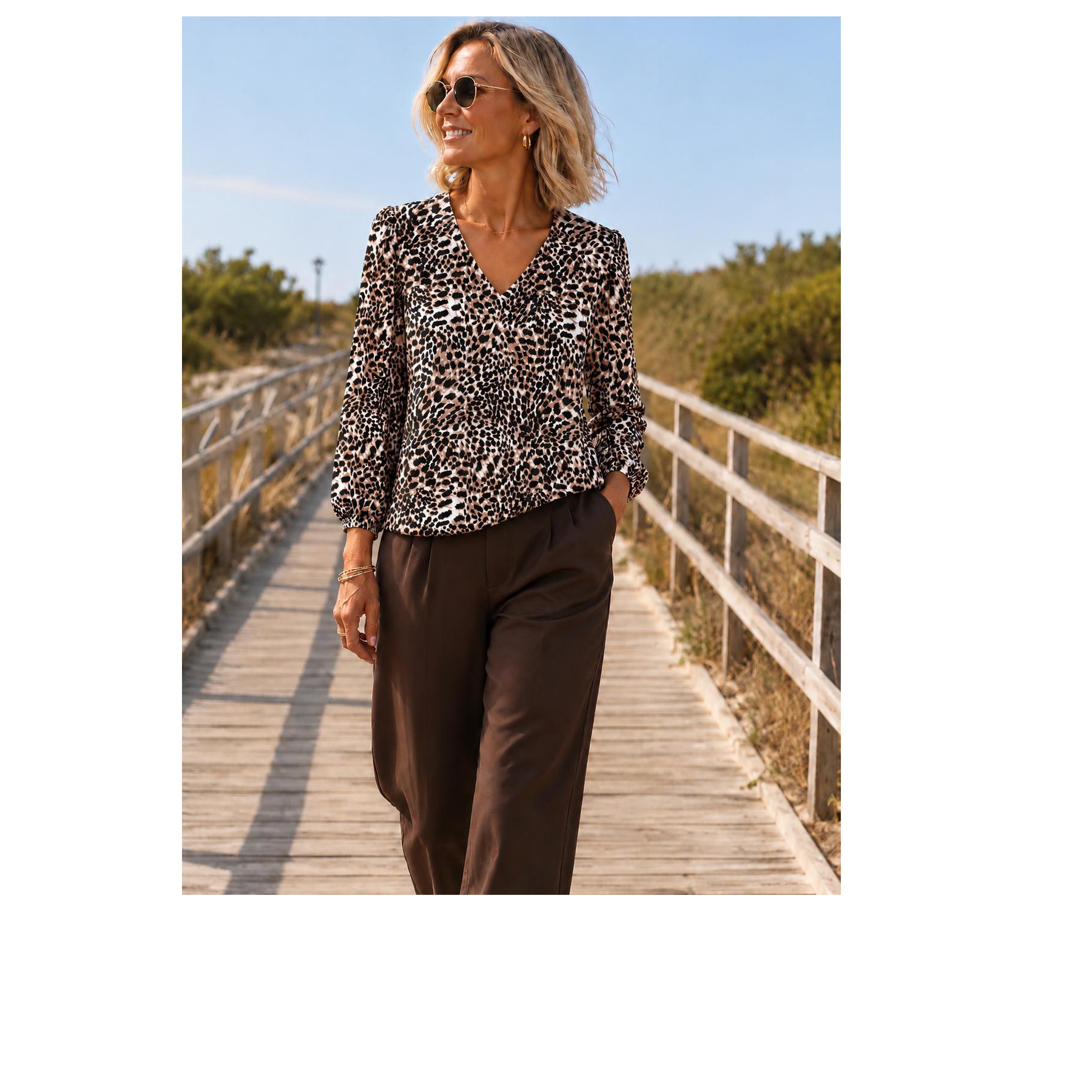 Yew Leopard V Neck Top