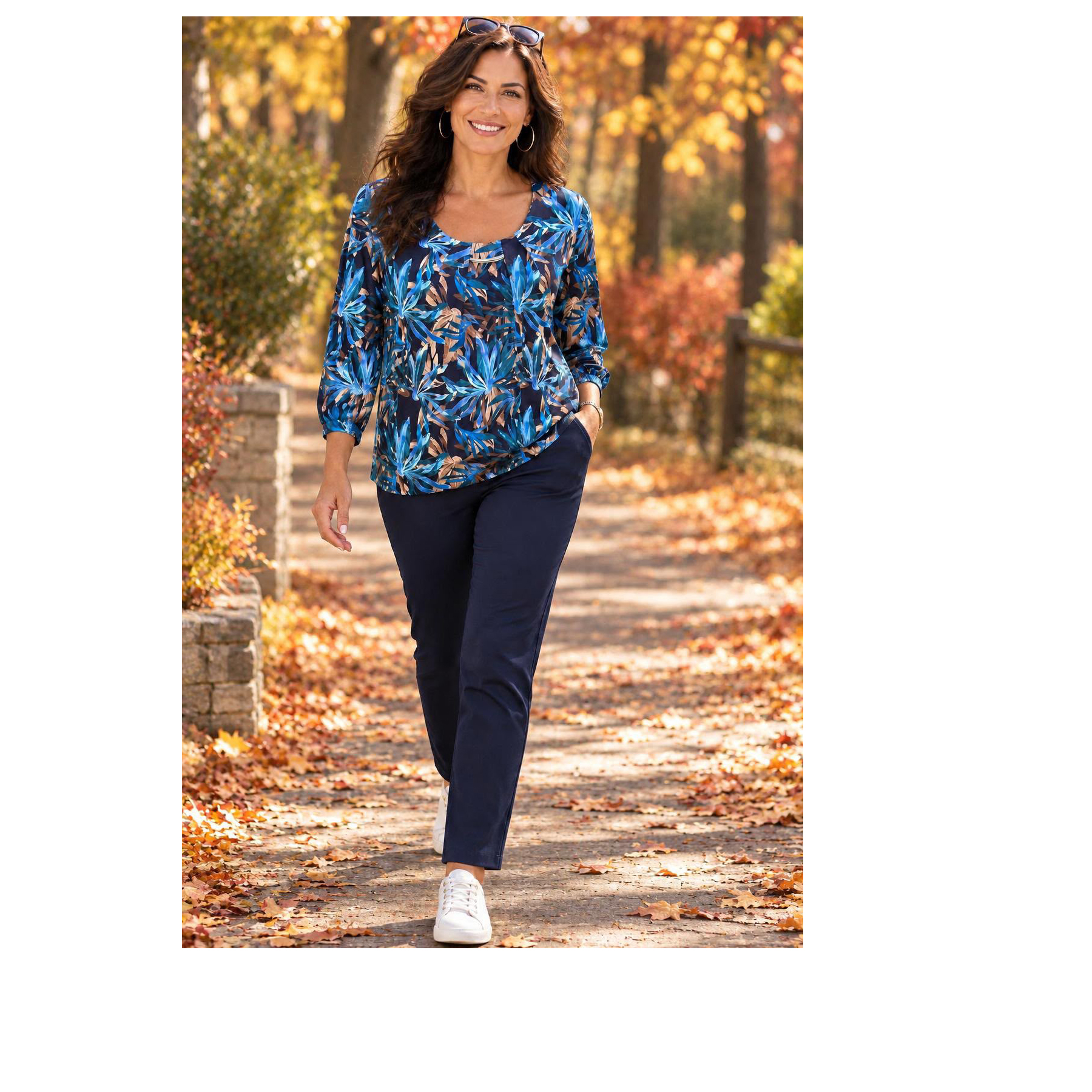 Yew Blue & Beige Print Top
