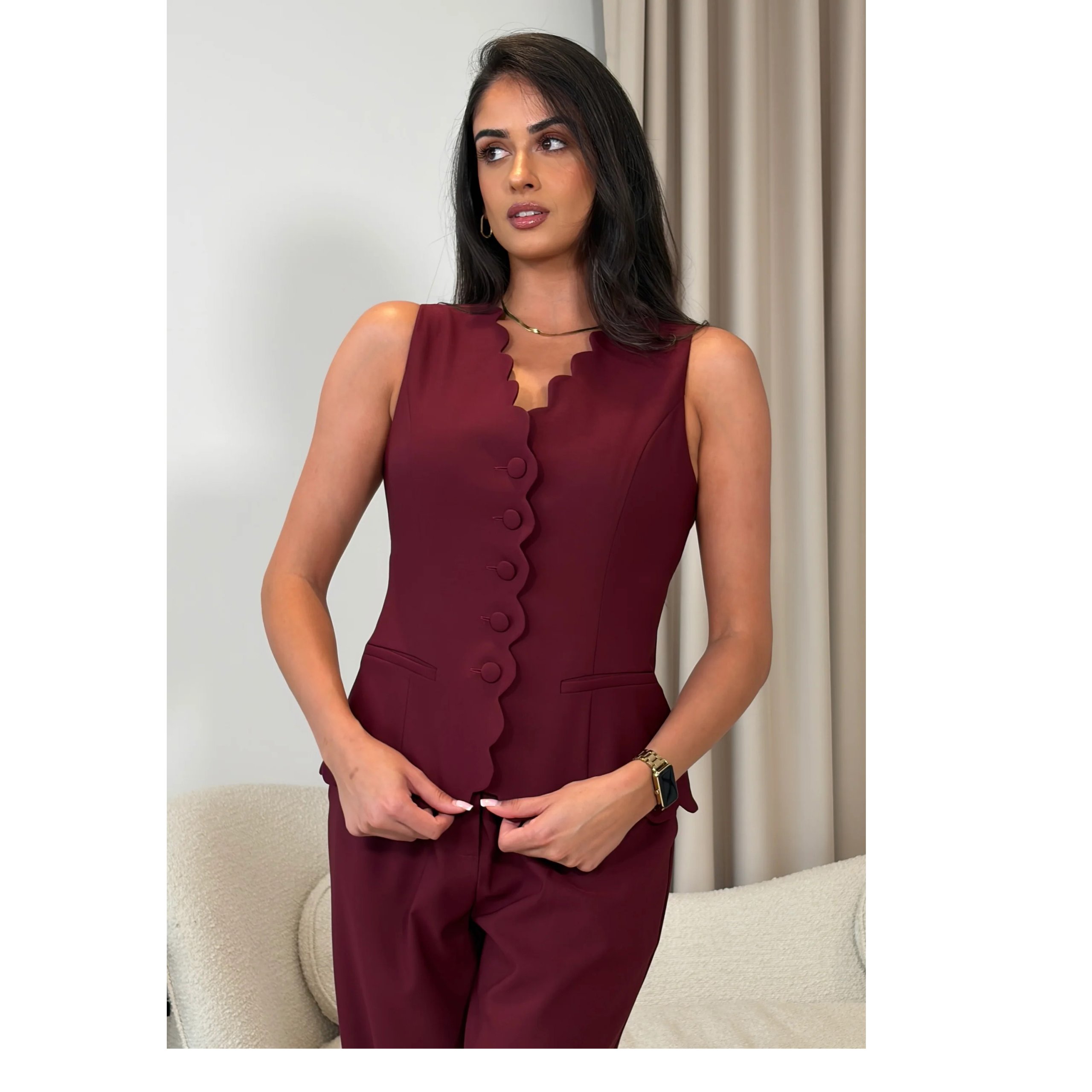 Girl in Mind Ophelia Wine Waistcoat - Image 3
