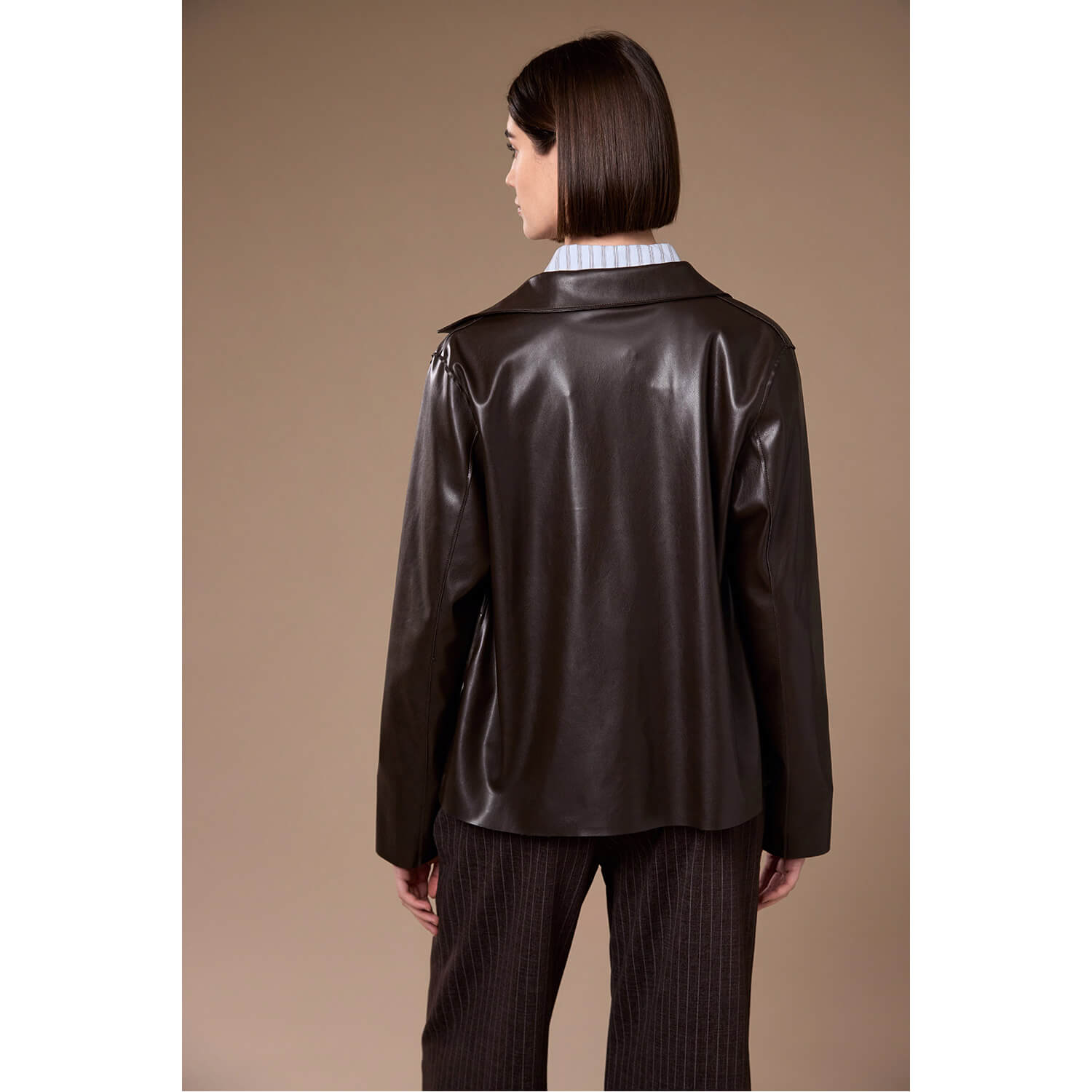 Peruzzi Brown Faux Leather Jacket - Image 3