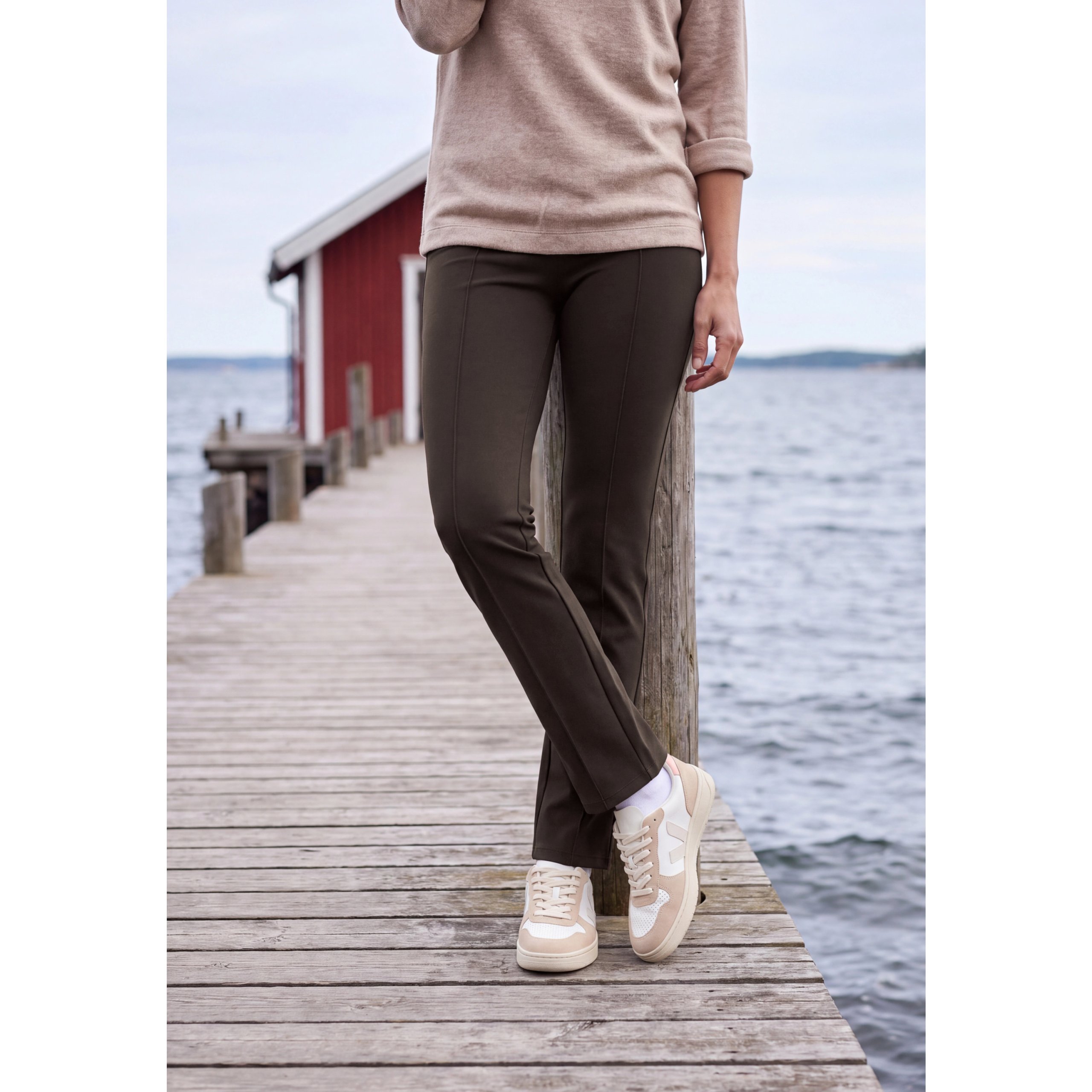 Cecil Truffle Brown High Waist Bootcut Trousers
